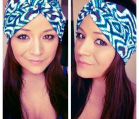 Electric blue tribal print turban