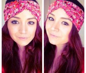 Pink and orange tribal print faux turban
